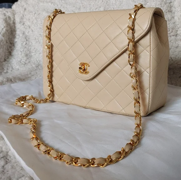 Chanel Beige Classic Quilted Matelasse Lambskin Bag - Picture 16 of 17